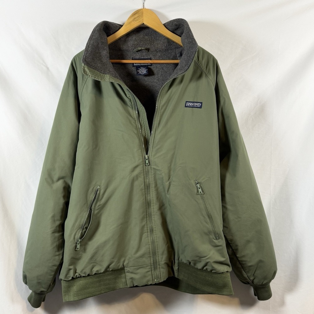Lands End Polartec Fleece Line Mens Jacket XL Tall Olive Green Nylon Winter Coat
